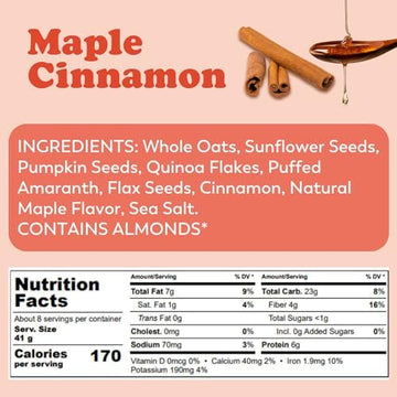 Earnest Eats Superfood Maple Cinnamon Almond Oatmeal (6 Pack)- No Sugar Added, Vegan, Gluten Free, Good Source Of Fiber