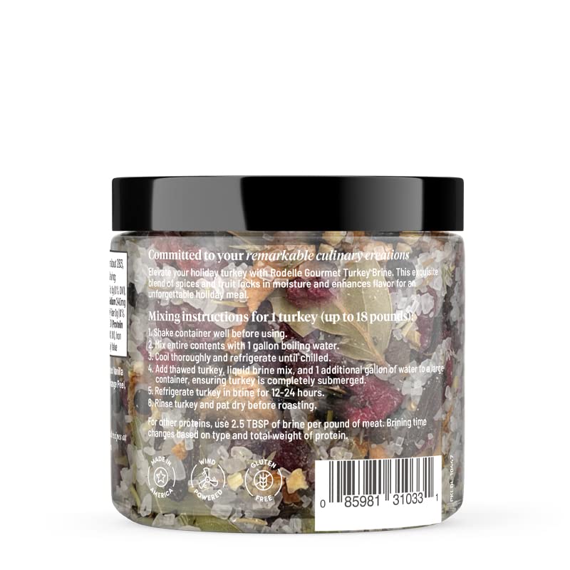 Rodelle Gourmet Turkey Brine, 13 Oz Jar, Good For One Turkey, Premium Ingredients To Lock In Moisture | Turkey, Pork, Chicken, F