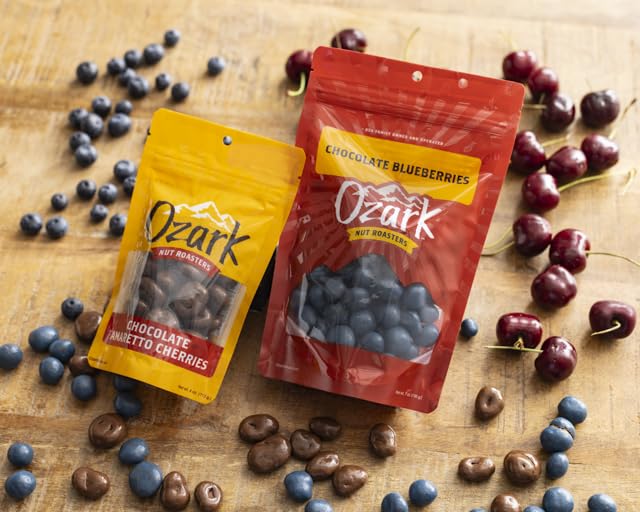 Ozark Nut Roasters Chocolate Amaretto Cherries, Gourmet Candied Nuts, Resealable Pack, 16 oz, Brown/Red