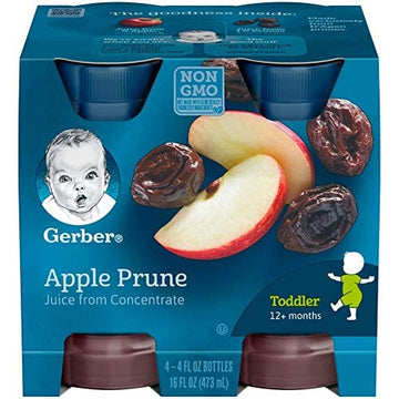 Gerber Apple Prune Juice, Non-Gmo Juice From Concentrate, Made For Toddlers, 4-4 Fl Oz Bottles Per Pack (Pack Of 12)