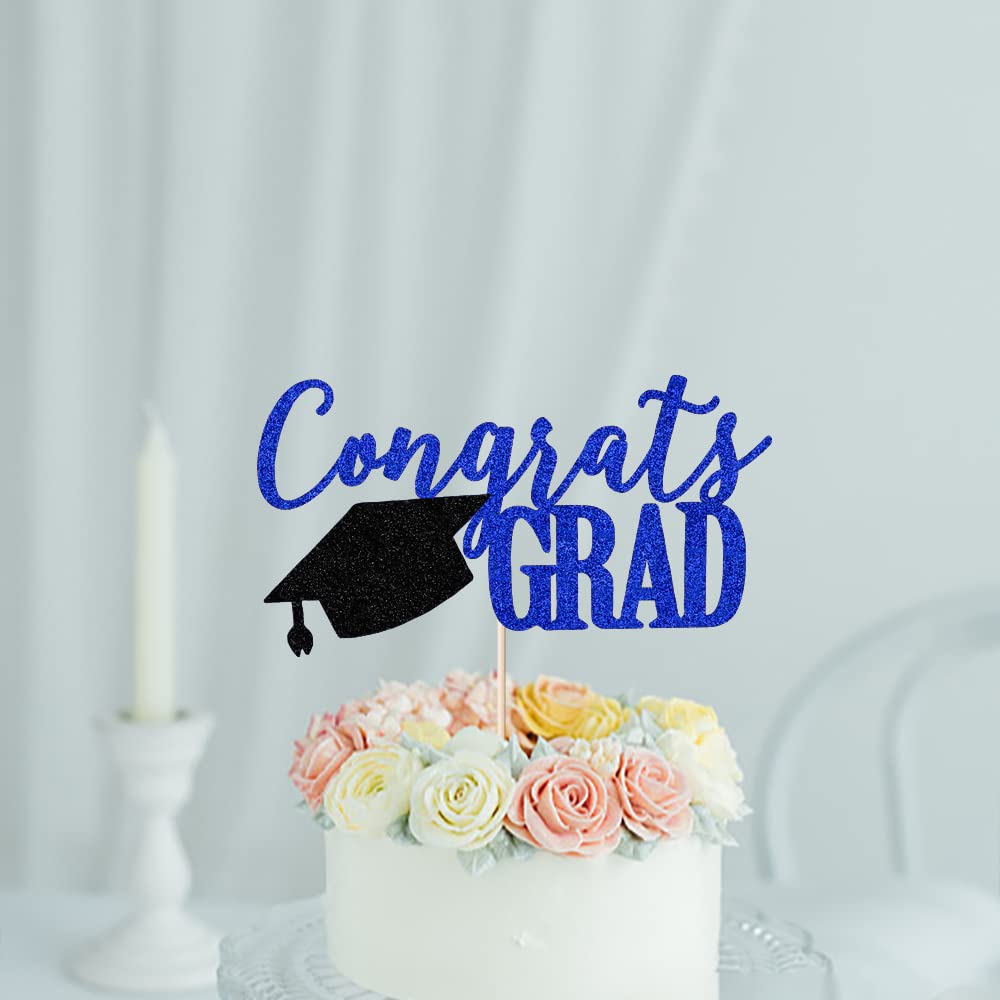 Palasasa Congrats Grad Cake Topper, 2024 Graduate Party Decorations (Blue 6.6Inch)