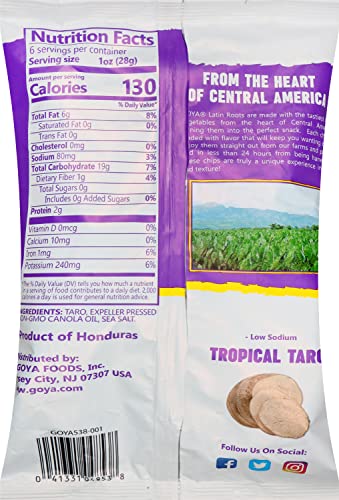 Goya Foods Tropical Taro Chips with Sea Salt, 6 Ounce (Pack of 6) - Delicious Latin Roots Snack