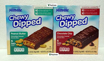 Millville Chewy Dipped Two Flavors Chocolaty Covered Granola Bars Combo Bundle 6.3Oz 180G (Pack Of Two)