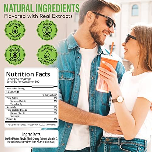 Stevia Select Black Cherry Flavored Liquid Stevia - Zero Calorie Coffee, Tea, Drink & Baking Sweetener, All-Natural, No Erythrit