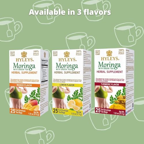 Hyleys Moringa Oleifera and Green Tea Lemon Flavor - 25 Tea Bags (12 Pack - 300 Tea Bags total) - Superfood Tree Tea with Dried Moringa Oleifera Leaves