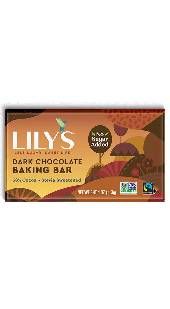 Dark Chocolate Baking Bar By Lilys Stevia Sweetened, No Added Sugar, Low-Carb, Keto Friendly | 58% Cocoa | Fair Trade, Vegan, G