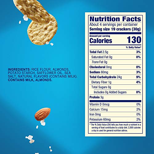 Blue Diamond Almonds Nut Thins Gluten Free Cracker Crisps, Hint of Sea Salt, 4.25 Oz Boxes (Pack of 6)
