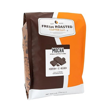 Fresh Roasted Coffee, Mocha Flavored Coffee, 5 Lb (80 Oz), Medium Roast, Kosher, Whole Bean