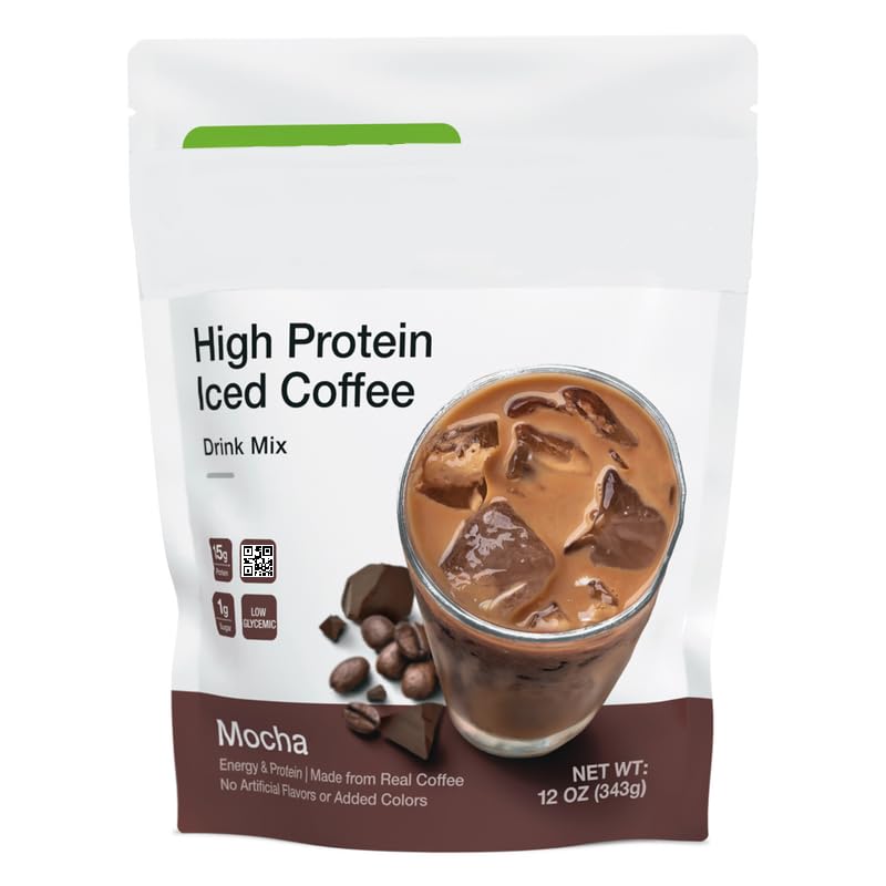 Herball NUTRITIONN High Protein Iced Coffee Drink Mix: (Mocha 12 oz 343g) Energy and Protein, Made from Real Coffee- Low Fat
