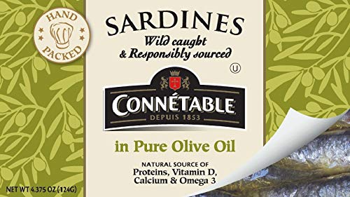 Sardines | Connetable | Sardines in Pure Olive Oil | 4.375 Ounce | Pack of 12