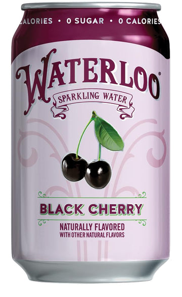 Waterloo Sparkling Water, Black Cherry Naturally Flavored, 12 Fl Oz Cans (Pack Of 12) - Zero Calories And Zero Sugar Or Sweetene