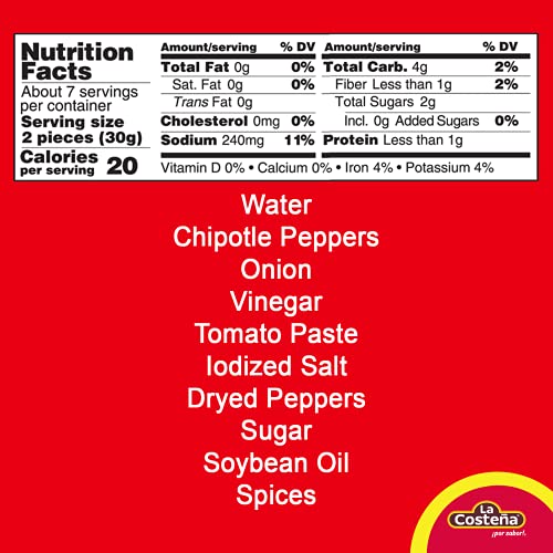 La Costeña Chipotle Peppers in Adobo Sauce, Smoked Spicy, 7oz, Pack of 6