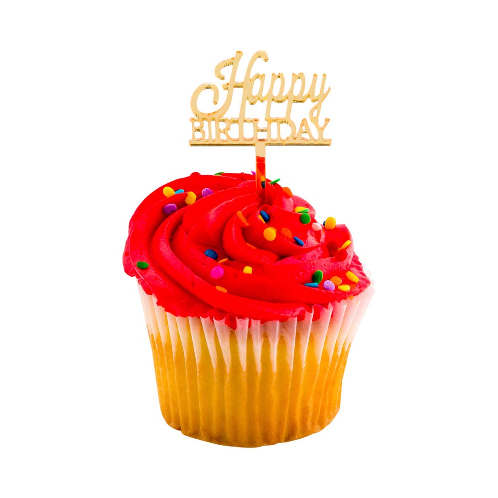 Restaurantware Top Cake Happy Birthday Cupcake Toppers 100 Mirrored Happy Birthday Pick For Cupcakes - For Parties And Celebrations Wont Sink Into Pastries Blue Acrylic Cupcake Decoration