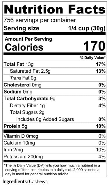 C.J. Dannemiller Whole Cashews, Bulk 50 Lb Box, Raw, Medium Size 320, Perfect For Snacking, Cooking, Trail Mixes