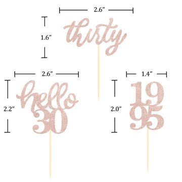 BCHOCKS 24 Pcs Cupcake Toppers Rose Gold Glitter for 30th Birthday Party Decorations