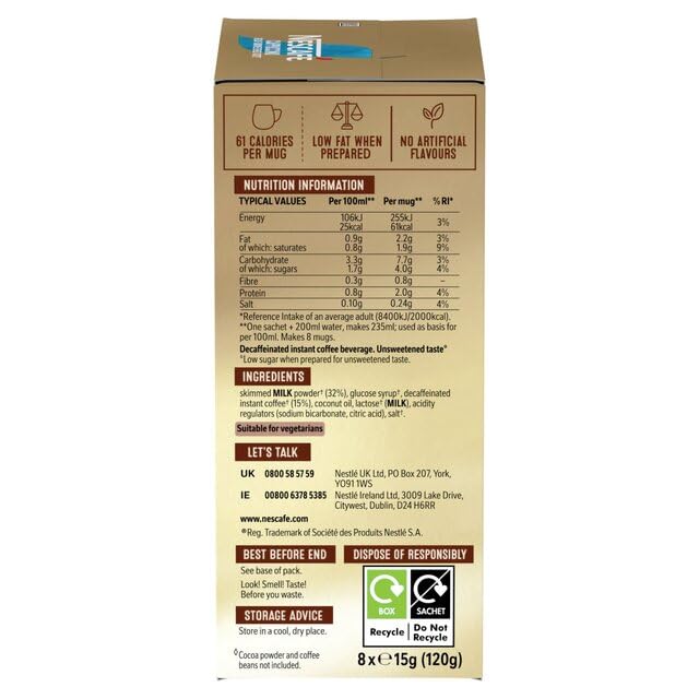 Nescafe Instant Gold Cafe Menu Cappuccino Decaff Unsweetened