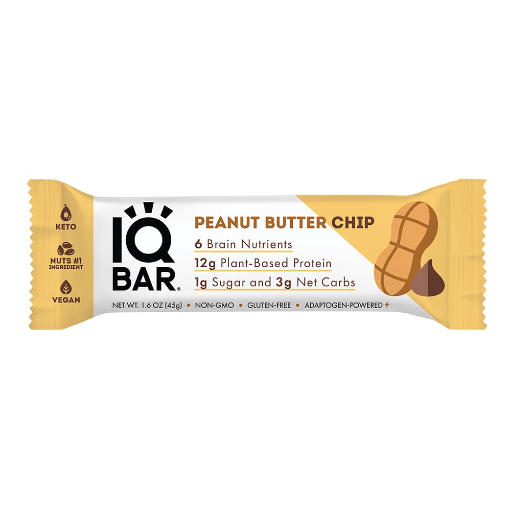 Iqbar Brain And Body Keto Protein Bar - Peanut Butter Chip Keto Bar - Energy Bar - Low Carb Protein Bar - High Fiber Vegan Bar A