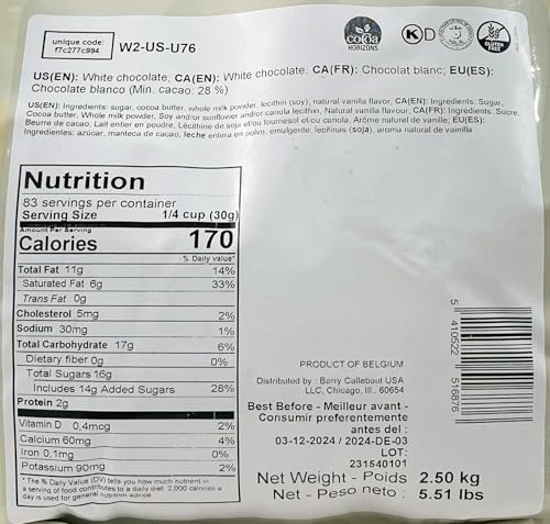 Callebaut Belgian Chocolate Callets | 2 Pack of 5.51 Bags (2.5KG) (Milk Chocolate/White Chocolate)