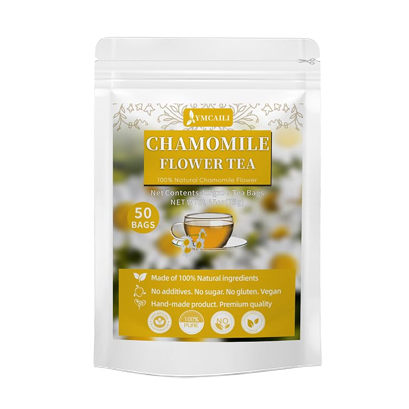 Chamomile Tea Bags Pure Natural Chamomile Flowers Herbal Tea Energy Blend Free No Sugar/Gluten - 50 Count