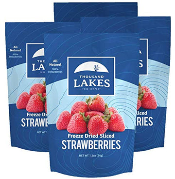 Thousand Lakes Freeze Dried Fruit - Strawberries 4-Pack 1.2 Ounces (4.8 Ounces Total) | No Sugar Added | 100% Sliced Strawberrie
