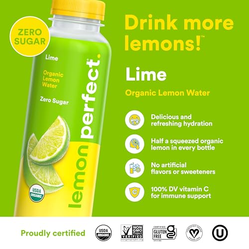 Lemon Perfect Lime, Hydrating Flavored Lemon Water, Zero Sugar, Healthy Hydration Drinks, Organic, 15.2 Fl Oz Bottles (12-Pack)
