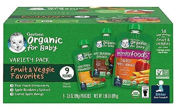 Gerber 2Nd Foods Organic For Baby Puree Blend Pouches Variety Pack, Fruit & Veggie Favorites (Variety)