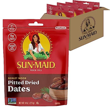 Sun-Maid Deglet Noor Pitted Dried Dates - (4 Pack) 8 oz Resealable Bag - Pitted Deglet Noor Dates Dried Fruit Snack for Lunches,