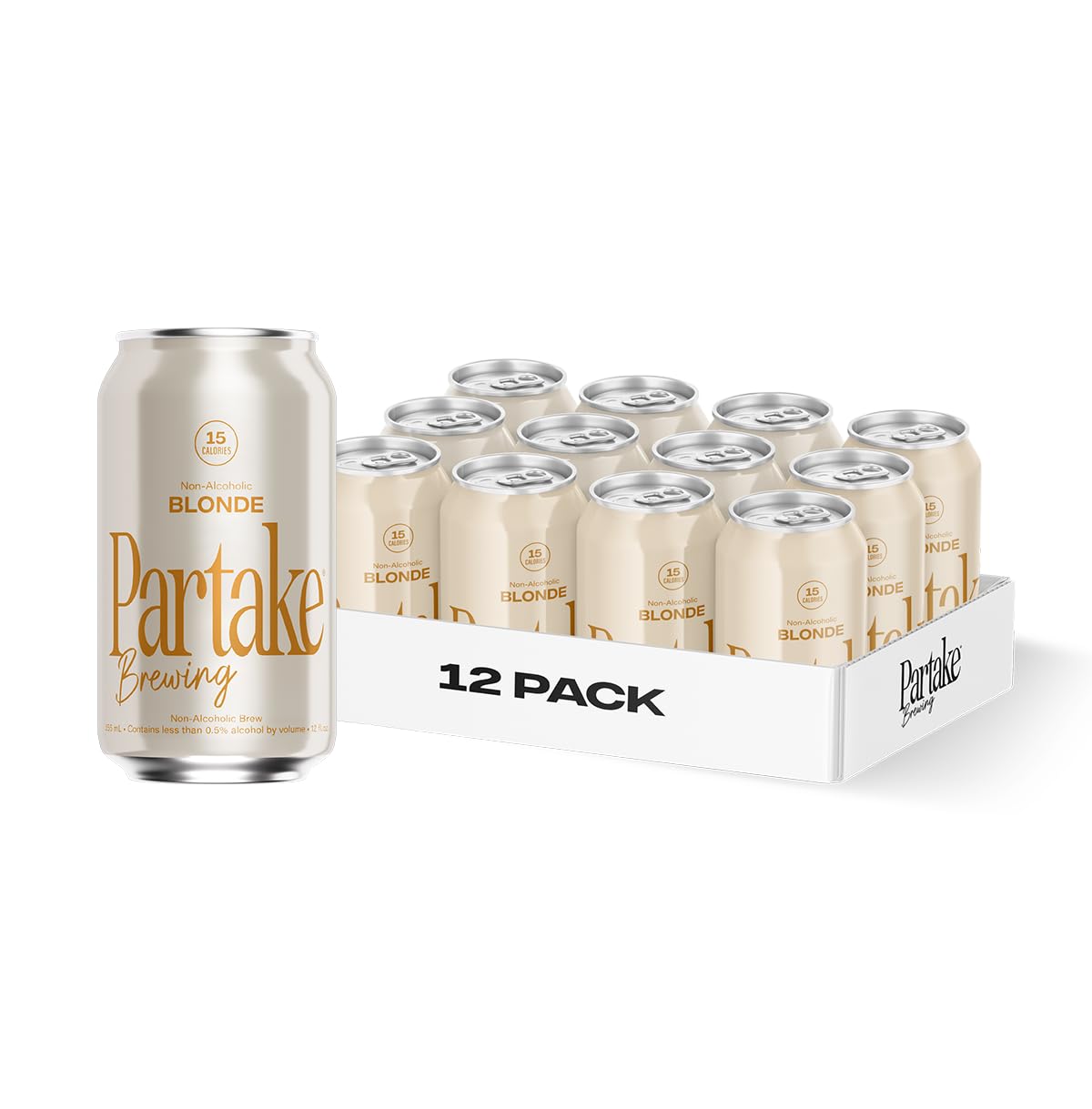 Partake Brewing Craft Non Alcoholic Beer, Blonde - Low Calorie, No Sugar, All Natural - 12 Fl Oz Cans, 12 Pack