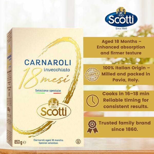 Riso Scotti Premium Carnaroli Rice, Aged For 18 Months, 1.87 Lbs (850G) Product Of Italy, Chef Selected, Gluten Free, Non Gmo, V