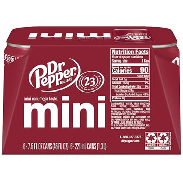 DR PEPPER - MINI CANS, 7.5 OZ, 6 PK