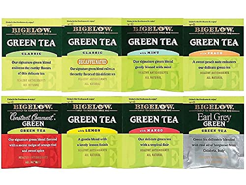 Bigelow Tea Green Tea Assortment, Individually Wrapped Tea Bags With Classic, Decaffeinated, Mint, Peach, Constant Comment, Lemo
