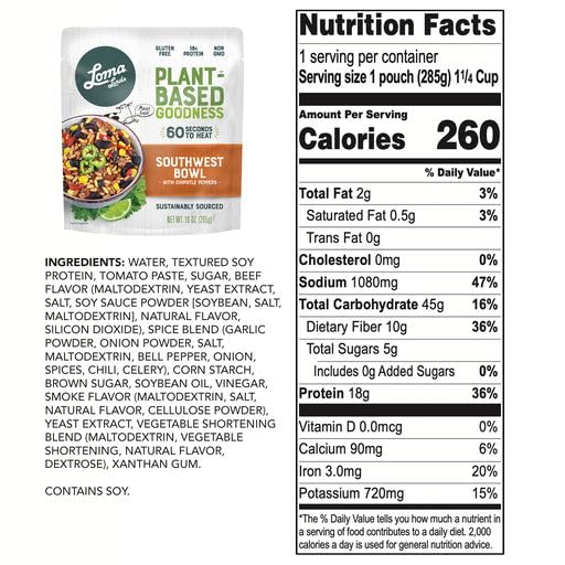 Loma Linda - Plant-Based Complete Meal Solution Packets (Southwest Chipotle Bowl (10 Oz.), 3 Pack)