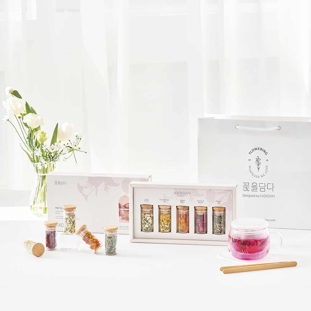 KKOKDAM Lovely Tea Gift Set Variety Pack - Loose Leaf Tea Set, Blooming Tea Flowers, Korean Tea Set, Unique Tea Gifts, Fancy Tea