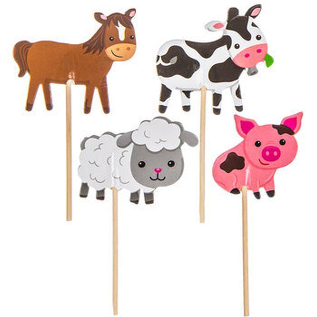 Barnyard Farm Animal Cupcake Decor - Horse, Cow, Pig, Lamb 24 Cupcakes Picks