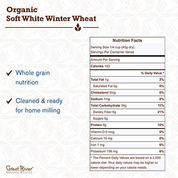 Great River Organic Milling Whole Grain Soft White Winter Wheat 25 Pound Pack