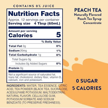 Jordans Skinny Mixes Sugar Free Syrup Peach Tea Flavor Fruit Flavored Water Enhancer Drink Mix for Iced Tea Lemonade Drinks Low Calorie Water Flavoring Dairy & Gluten Free Kosher 25.4 Fl Oz