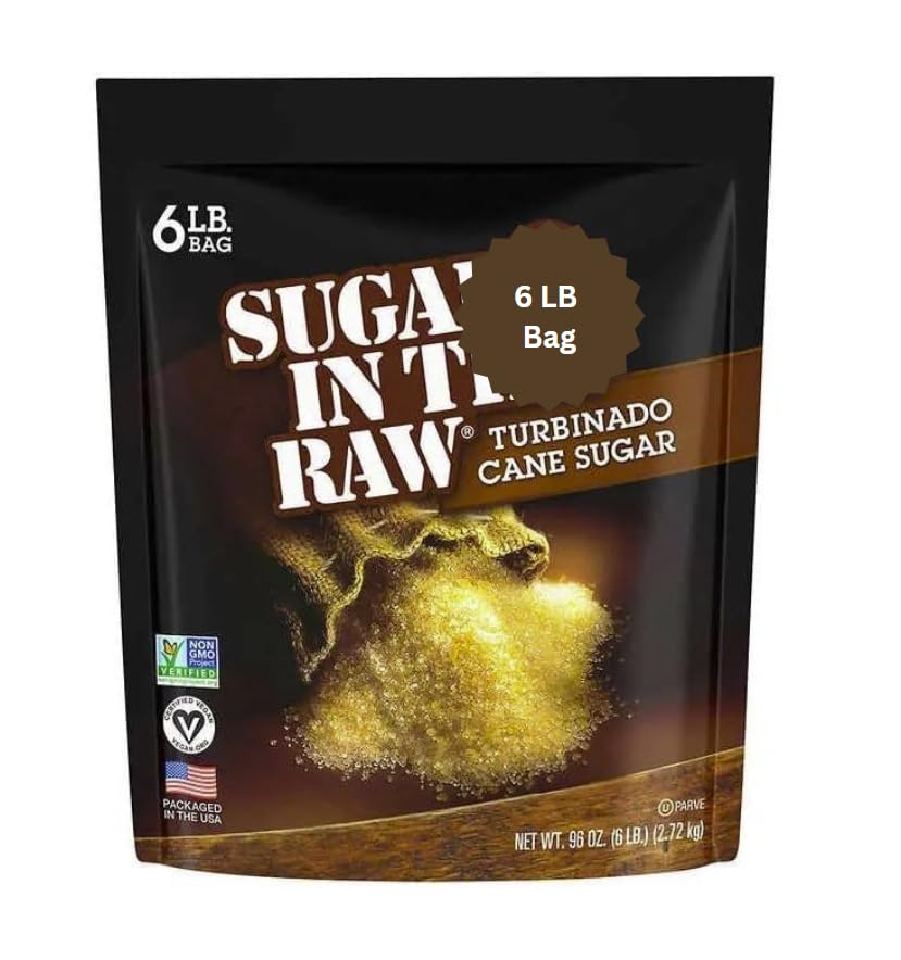 Sugar Raw Turbinado Cane Sugar, Made Using 100% Natural Pure Cane Sugar, 6 lbs