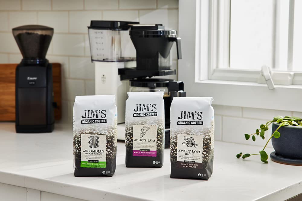Jims Organic Coffee - Colombian - Single Origin, Medium Roast - Whole Bean 12 Oz Bag