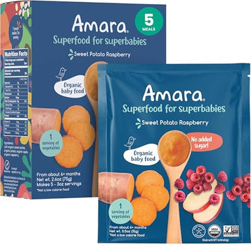 Amara Organic Baby Food - Stage 2 - Sweet Potato Raspberry - Baby Cereal To Mix W/Breastmilk, Water Or Baby Formula - Shelf Stab