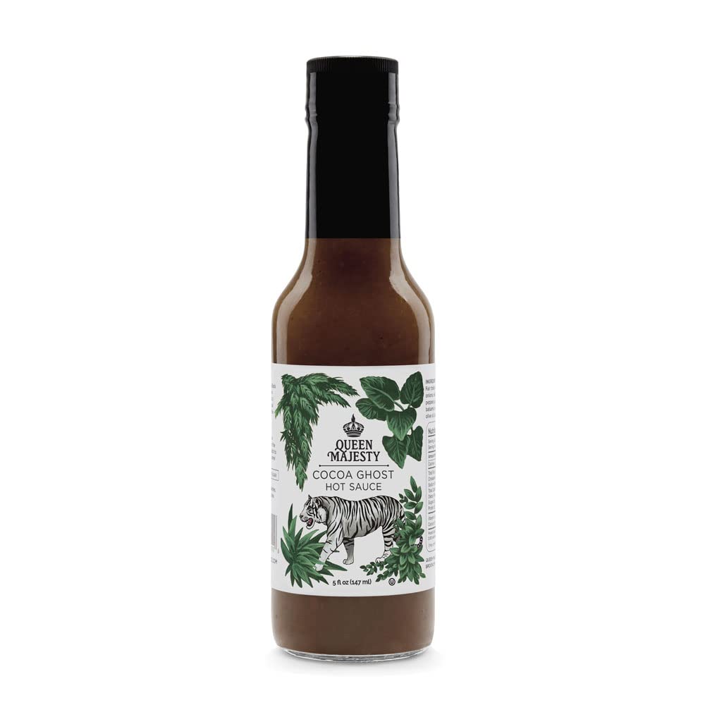 Queen Majesty Cocoa Ghost Hot Sauce 5Oz - All Natural Habanero & Ghost Pepper Condiment With Chipotle - Vegan, Low-Carb, No Suga