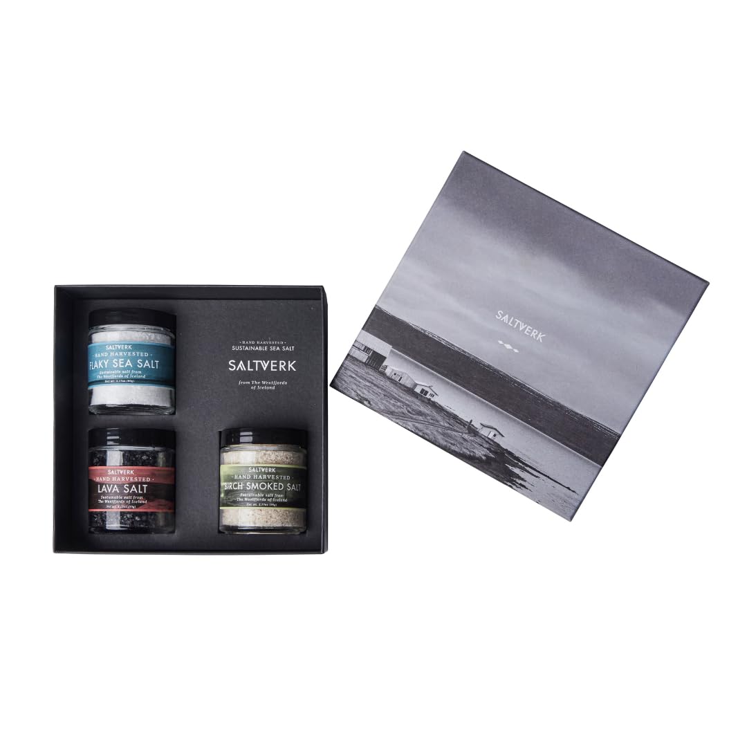 Saltverk Salt Stylish Gift Set - Includes 3 Jars - Flaky Lava And Birch Rich Flavor Sea Salts- Gourmet Icelandic Hand Harvested And Sustainably Made - 9.51 Oz Total
