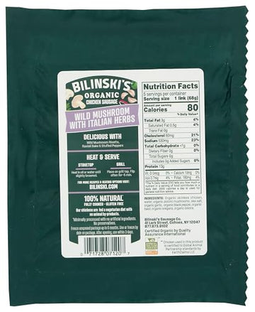 Bilinski, Organic Wild Mushroom Chicken Sausage, 12 Ounce