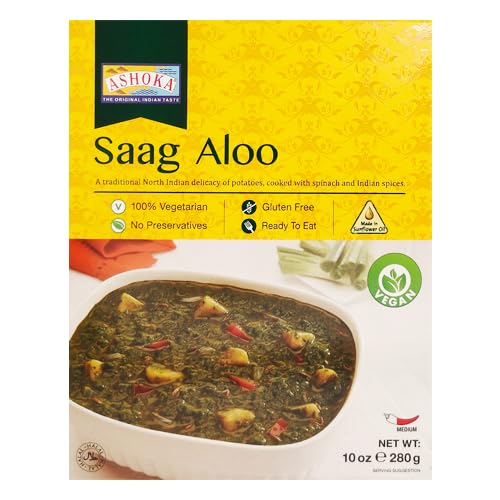 Ashoka Meals 1932, Vegan Spinach & Potato, All-Natural, Heat & Serve Microwaveable Indian Food, Saag Aloo, Kosher Certified, Gre
