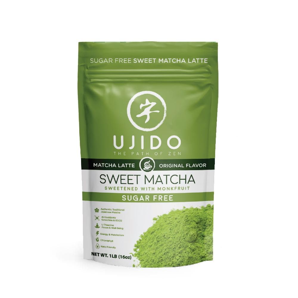 Ujido Sweet Matcha, 16 oz. - Sugar-Free Ceremonial Grade Japanese Matcha Powder - Sweetened with Monk Fruit & Non-GMO Erythritol
