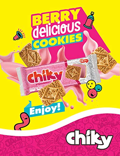 Chiky Strawberry Fudge Cookies, Crunchy & Sweet, Smooth Cream Center, Crispy Texture That Melts In Every Bite, 16.9 Ounces, 1 Box Contains 3 Bags, Each With 12 Individual Packs.