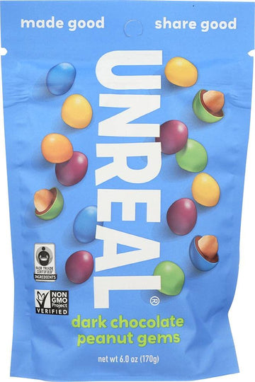 Unreal Dark Chocolate Peanut Gems | Non-Gmo, Vegan Certified, Colors From Nature | 1 Bag
