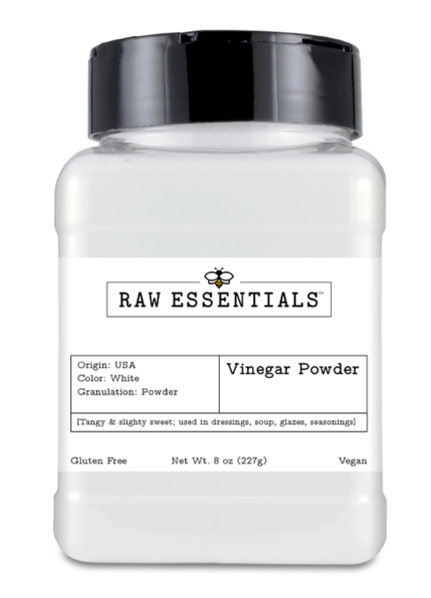 Raw Essentials White Distilled Vinegar Powder - 8 Ounce Bottle - Gluten-Free, Vegan - Tangy and Slightly Sweet - Great in Dressi