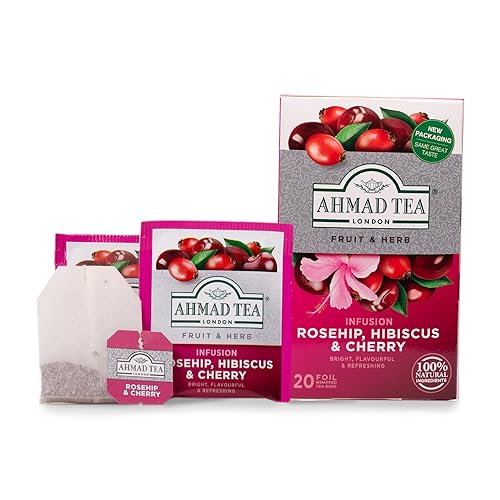 Ahmad Tea Rosehip & Cherry Infusion, 20-Count Tea Bags, Rosehip, Hibiscus & Cherry , 1.4 Oz, (Pack Of 6)
