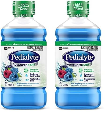 Pedialyte Advancedcare Electrolyte Solution, 1 Liter, 8 Count, With Preactiv Prebiotics, Hydration Drink, Blue Raspberry (Pack O
