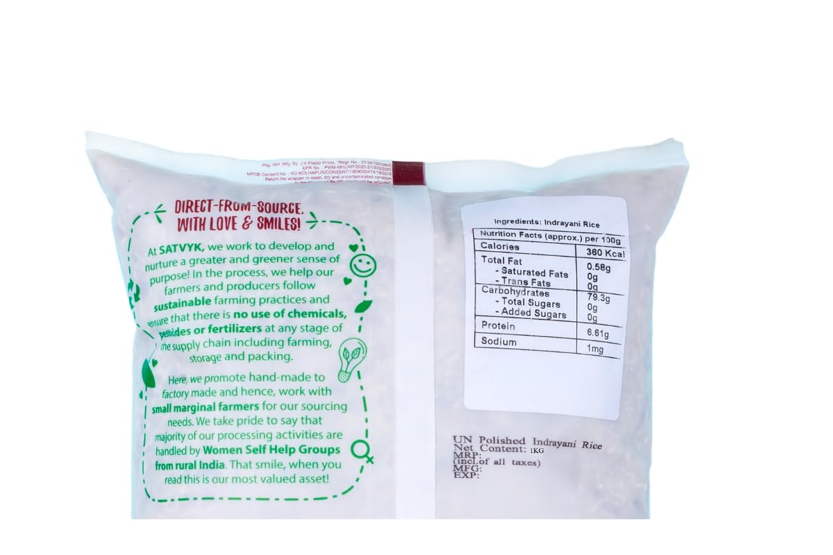 S Siddhagiri'S Satvyk The Health Re Store Organic Unpolished Indrayani Rice (1Kg) - Handpounded Rice | Brown Indrayani Rice | Id